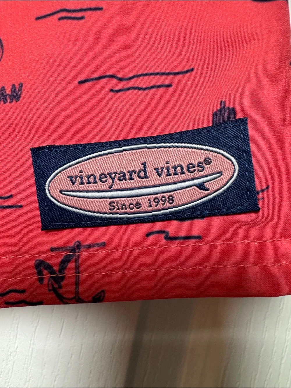 Vineyard Vines Boys Size 7 Coral Nautical Swim Trunks Mesh Lined